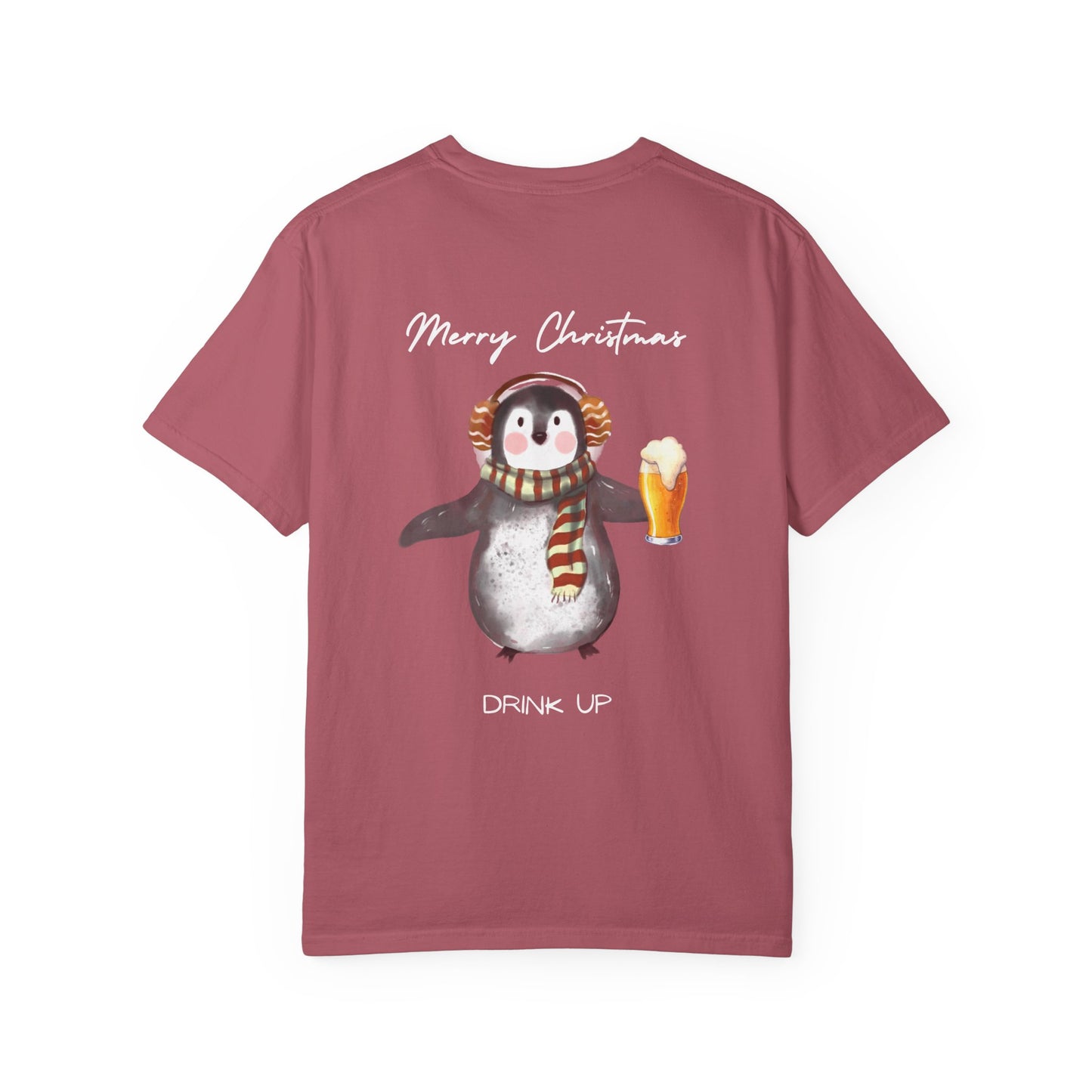 Penguin Christmas T-Shirt — "Merry Christmas, Drink Up" Holiday Tee