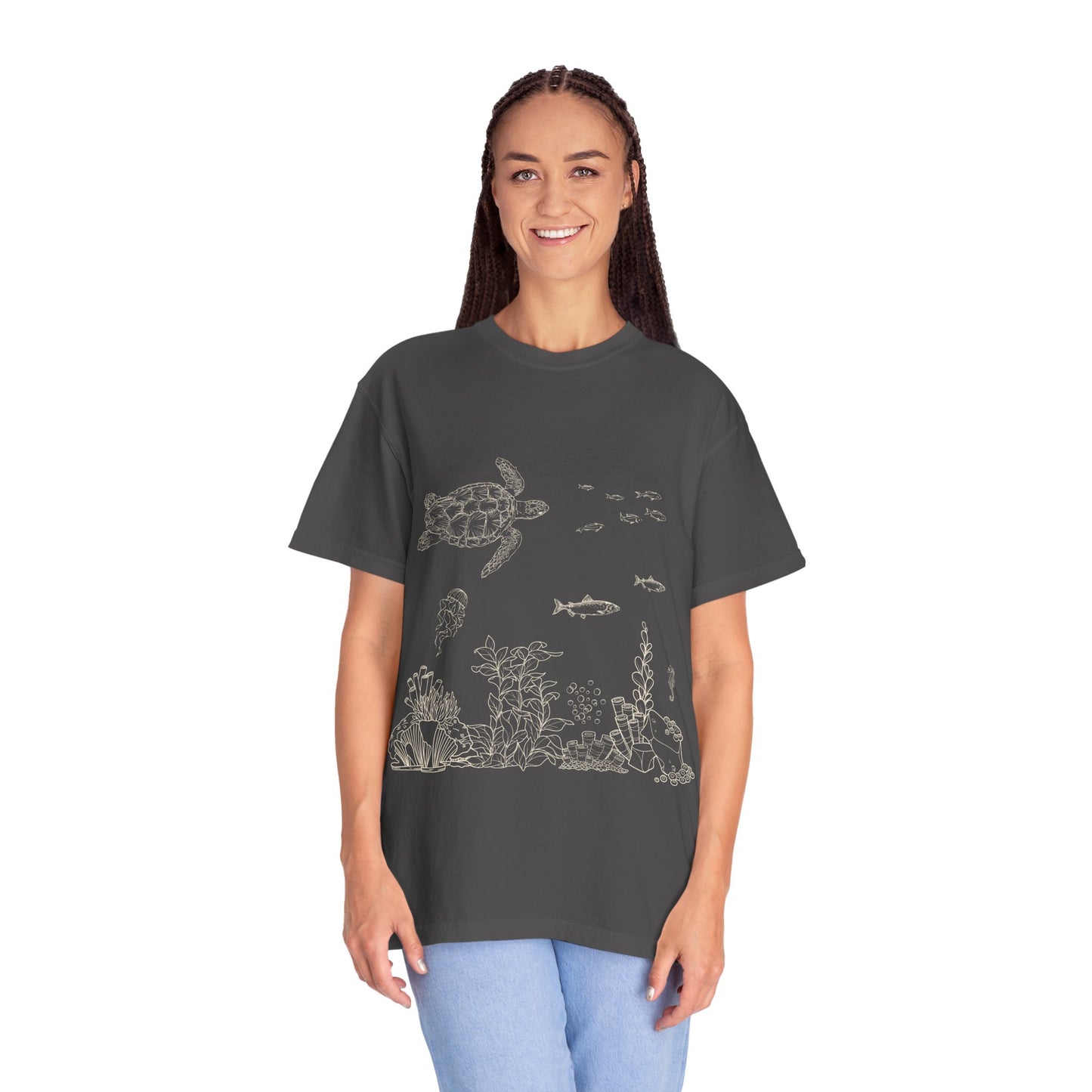 Cute Aquarium Sketch T-Shirt — Hand-Drawn Underwater Ocean Scene