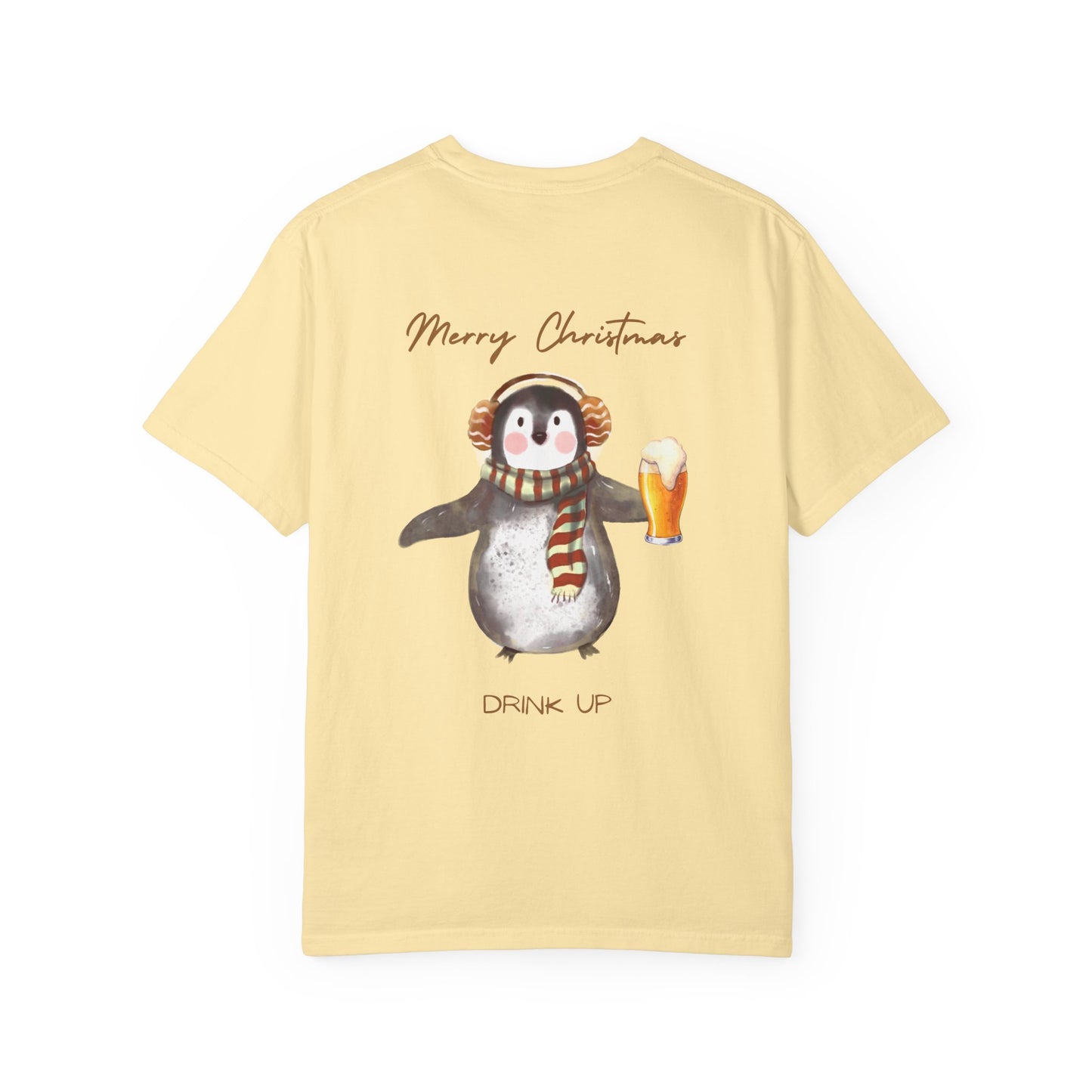 Penguin Christmas T-Shirt — "Merry Christmas, Drink Up" Holiday Tee