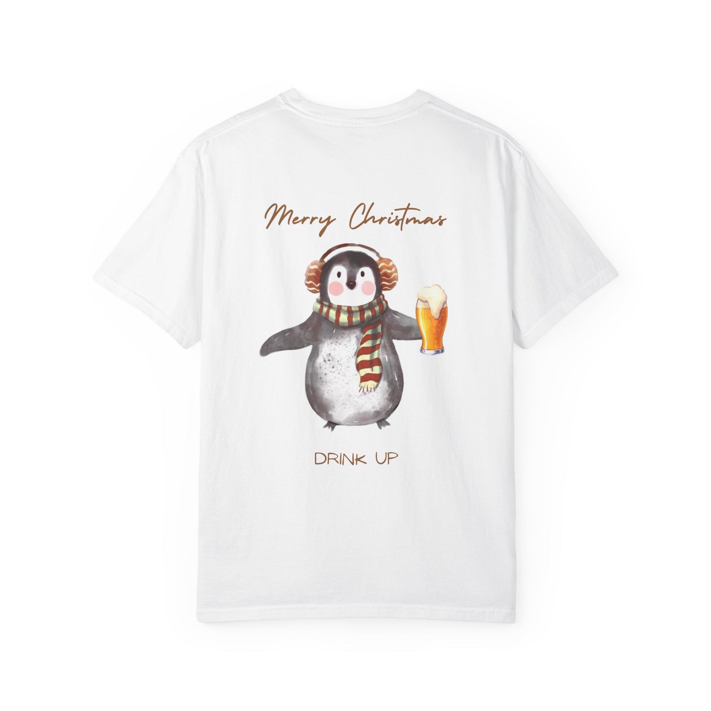 Penguin Christmas T-Shirt — "Merry Christmas, Drink Up" Holiday Tee