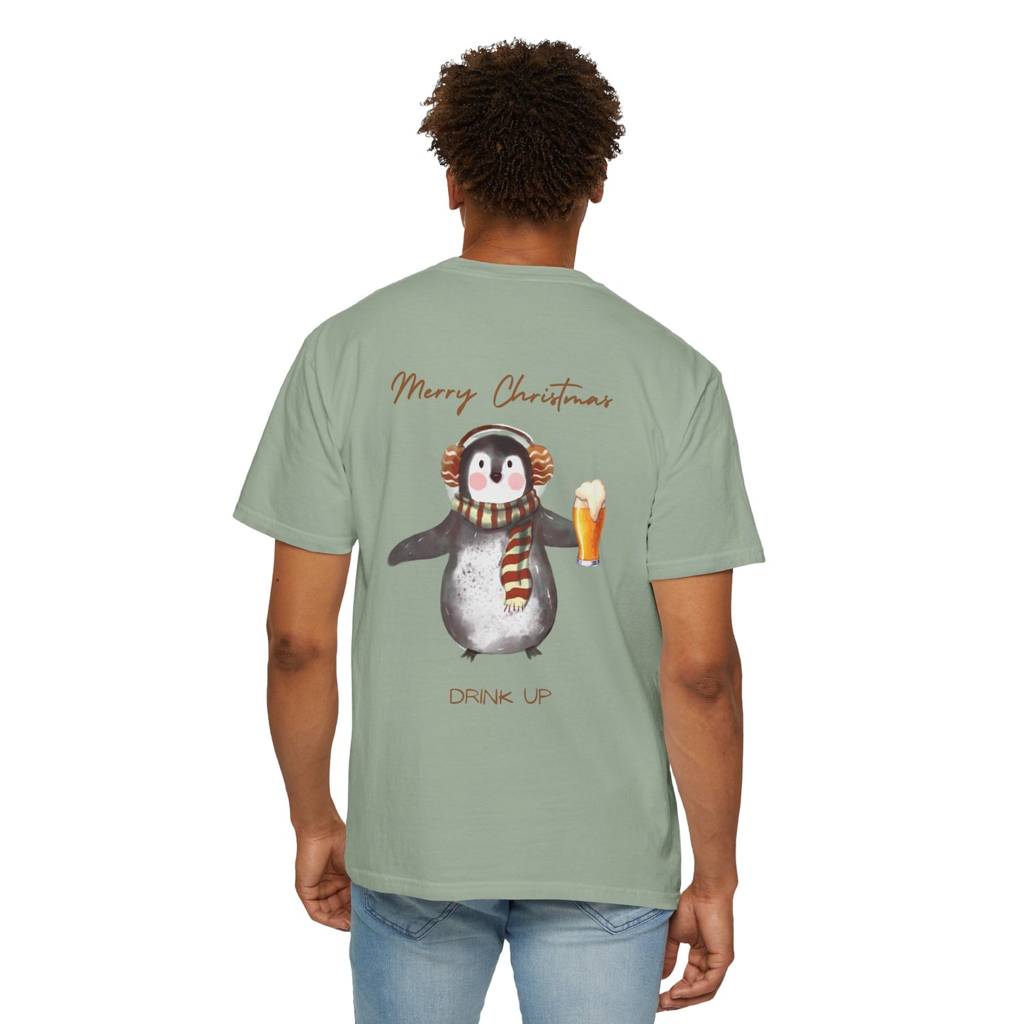 Penguin Christmas T-Shirt — "Merry Christmas, Drink Up" Holiday Tee