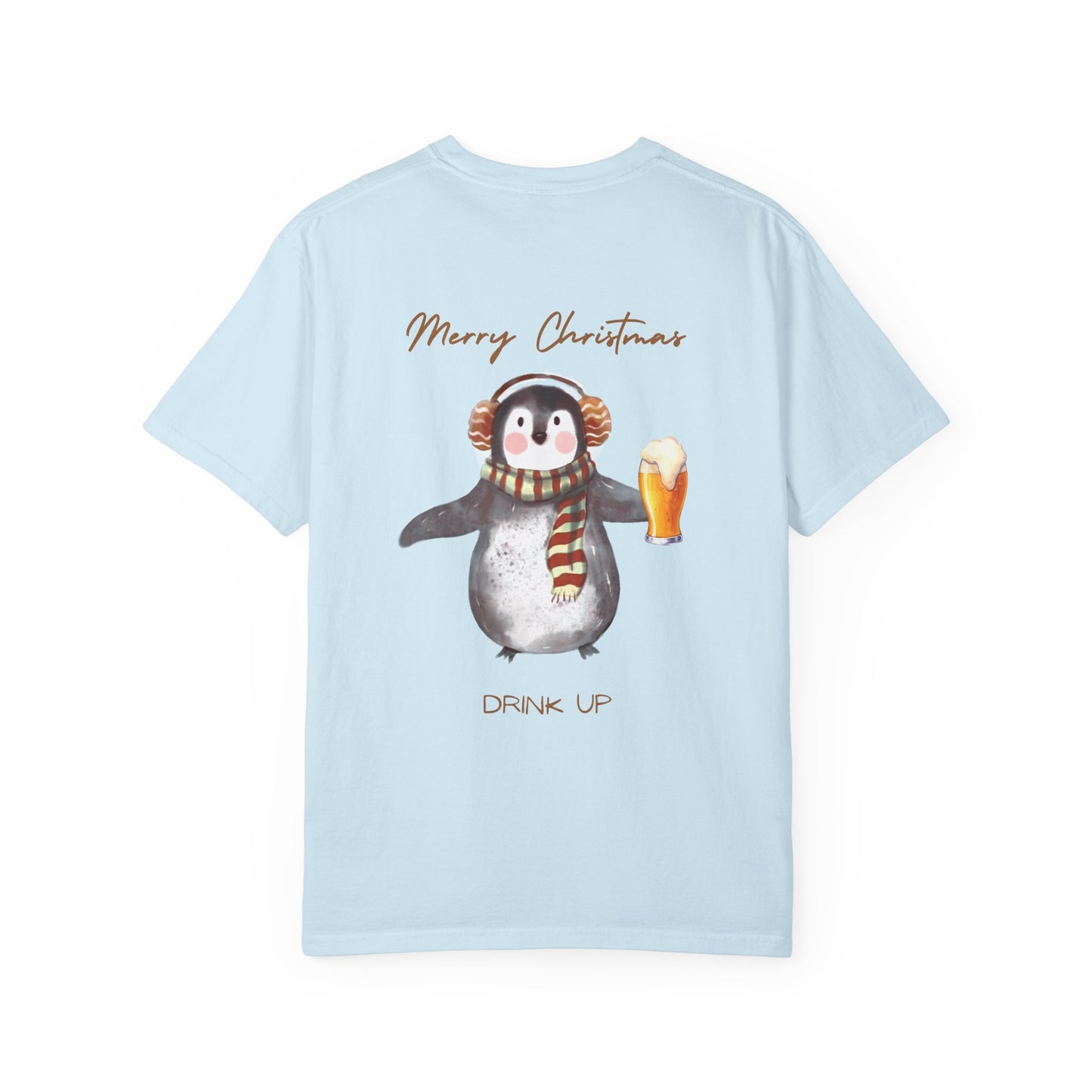 Penguin Christmas T-Shirt — "Merry Christmas, Drink Up" Holiday Tee