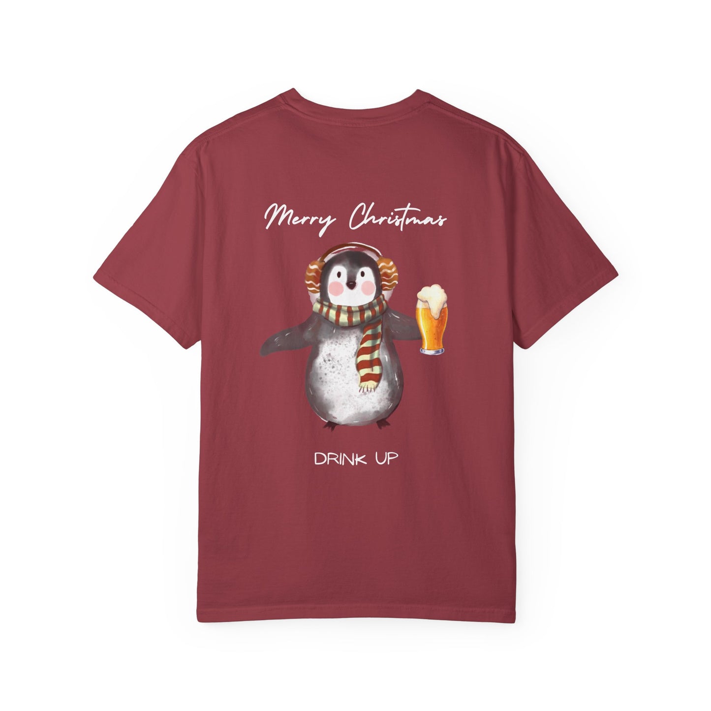 Penguin Christmas T-Shirt — "Merry Christmas, Drink Up" Holiday Tee