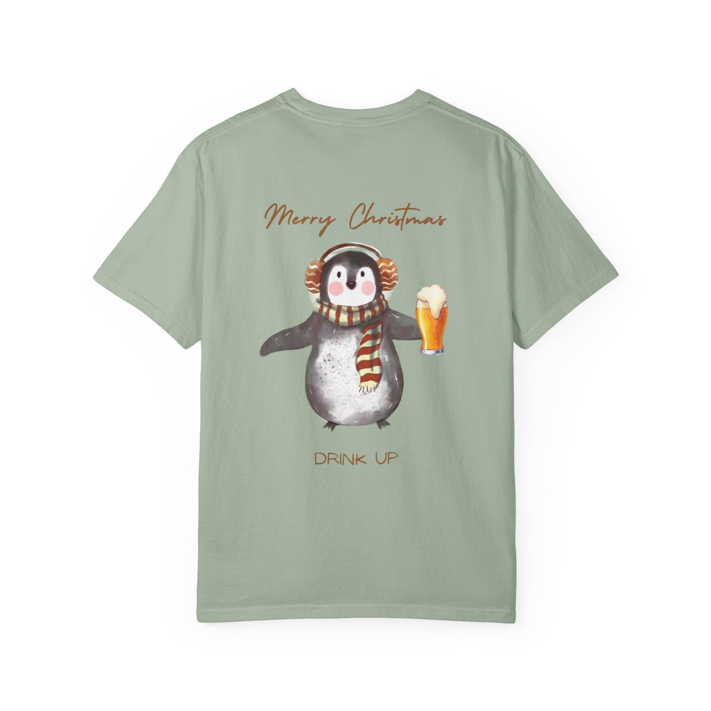 Penguin Christmas T-Shirt — "Merry Christmas, Drink Up" Holiday Tee