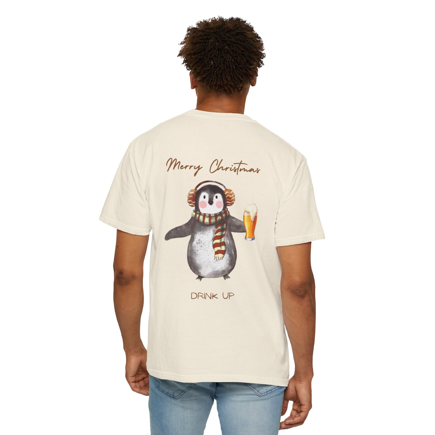 Penguin Christmas T-Shirt — "Merry Christmas, Drink Up" Holiday Tee