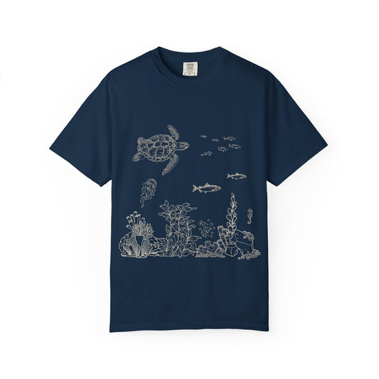 Cute Aquarium Sketch T-Shirt — Hand-Drawn Underwater Ocean Scene