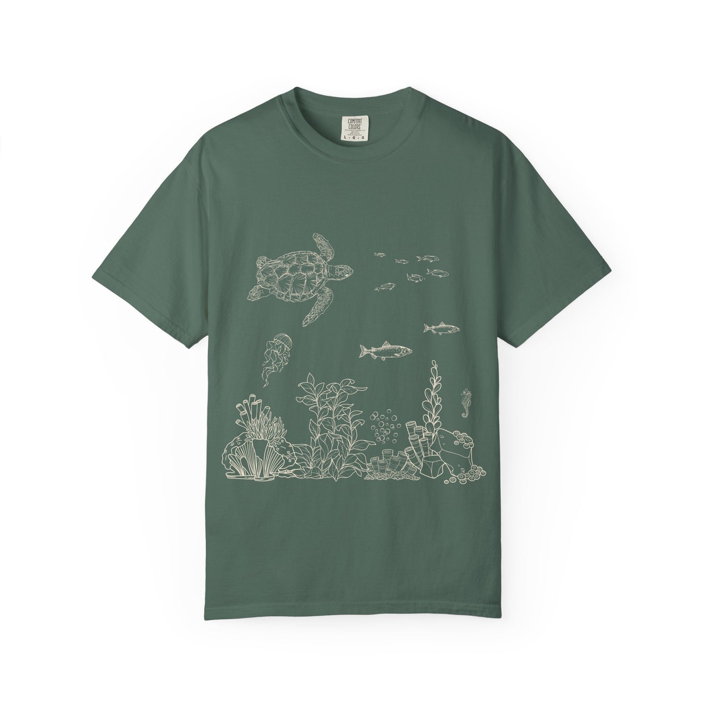Cute Aquarium Sketch T-Shirt — Hand-Drawn Underwater Ocean Scene