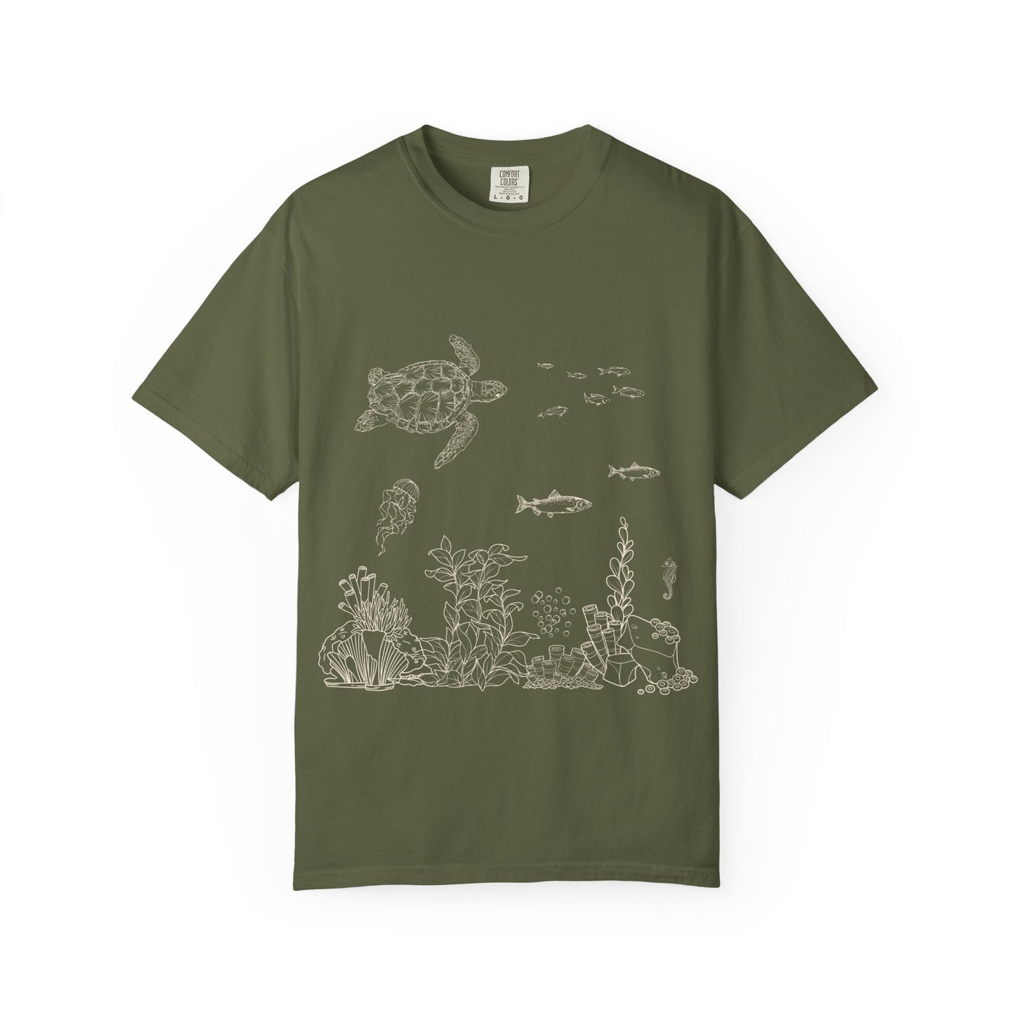 Cute Aquarium Sketch T-Shirt — Hand-Drawn Underwater Ocean Scene