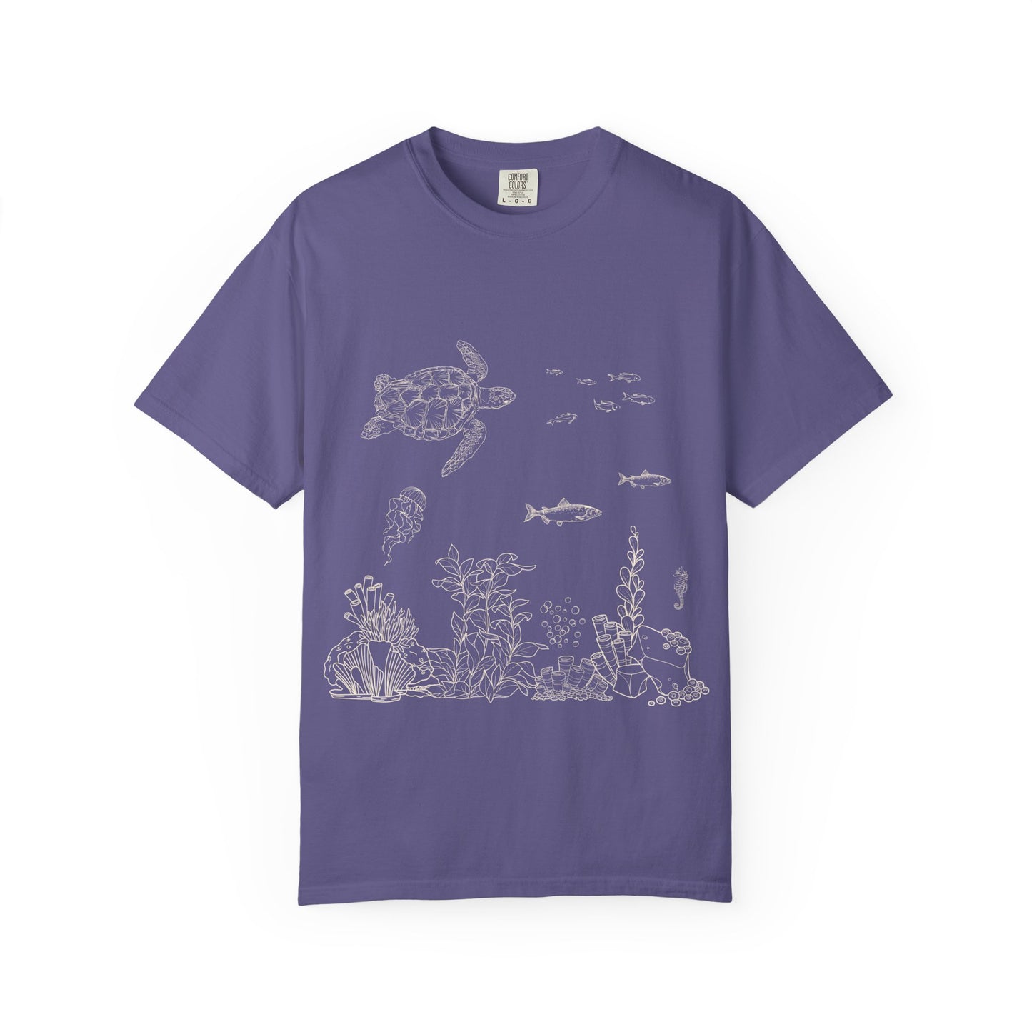Cute Aquarium Sketch T-Shirt — Hand-Drawn Underwater Ocean Scene