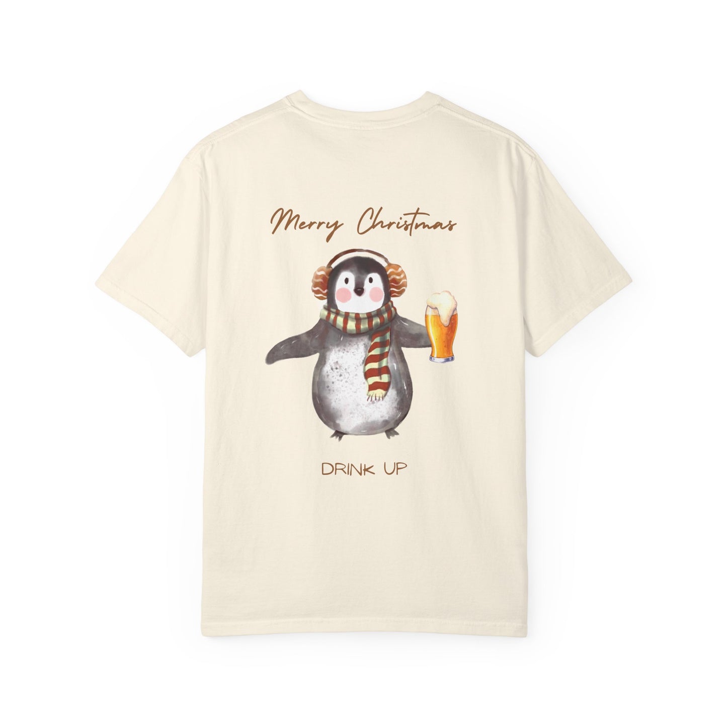 Penguin Christmas T-Shirt — "Merry Christmas, Drink Up" Holiday Tee