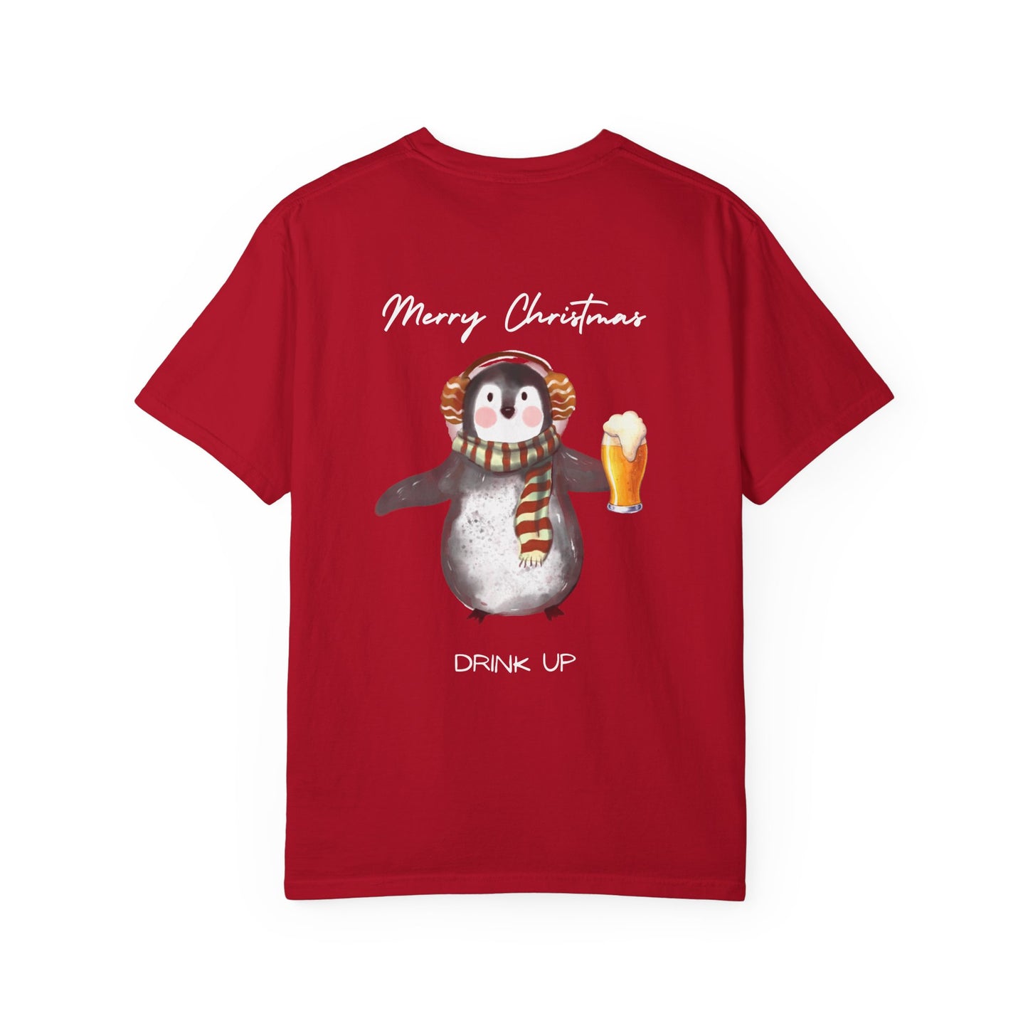 Penguin Christmas T-Shirt — "Merry Christmas, Drink Up" Holiday Tee