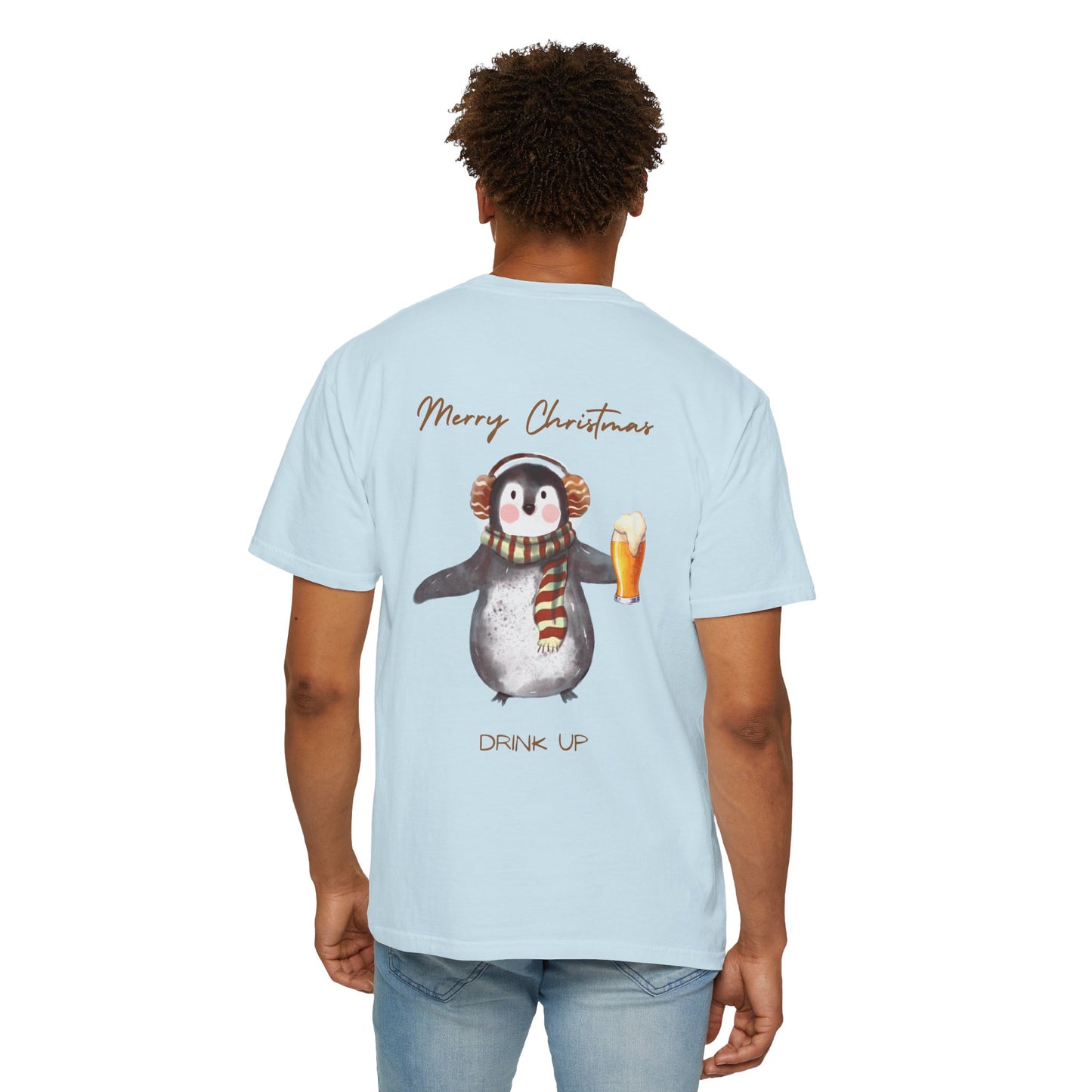 Penguin Christmas T-Shirt — "Merry Christmas, Drink Up" Holiday Tee