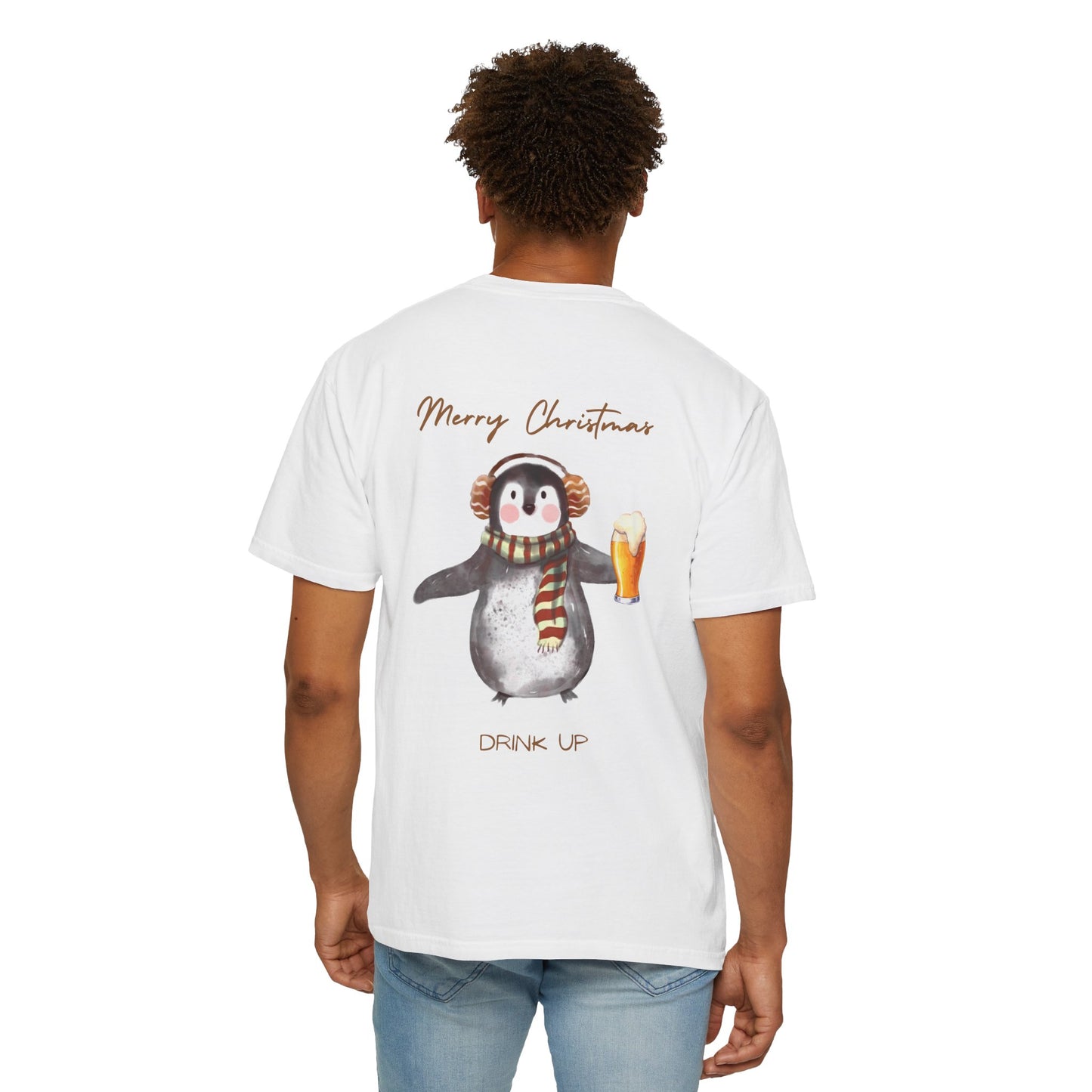 Penguin Christmas T-Shirt — "Merry Christmas, Drink Up" Holiday Tee