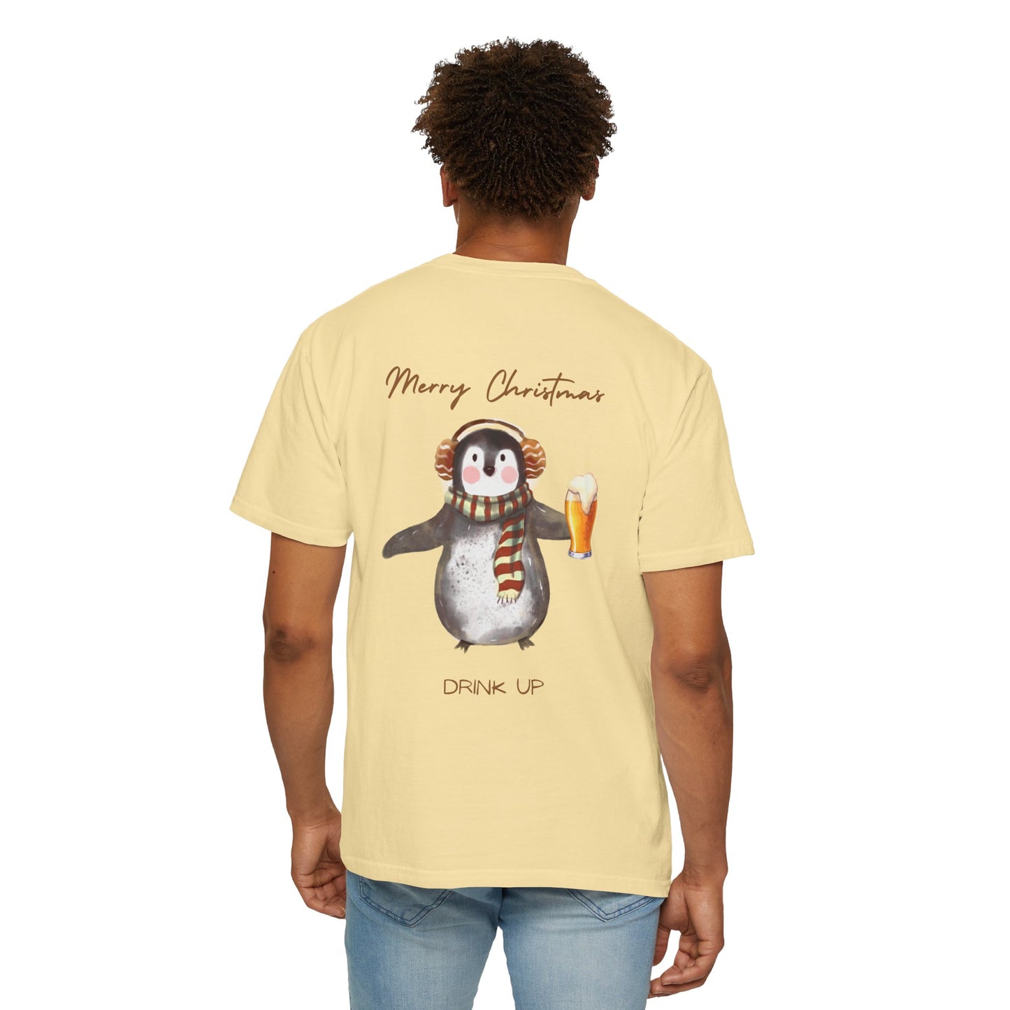 Penguin Christmas T-Shirt — "Merry Christmas, Drink Up" Holiday Tee