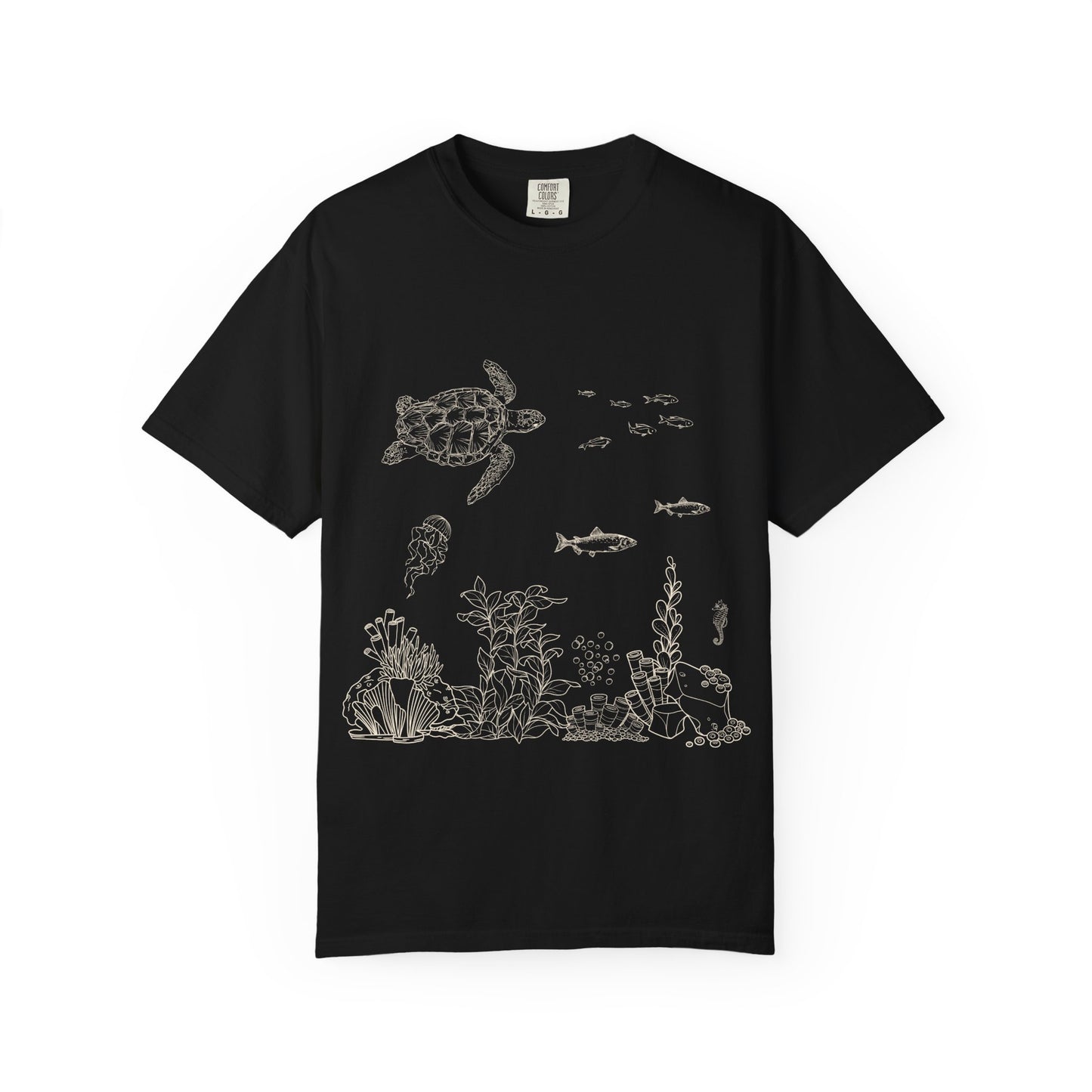 Cute Aquarium Sketch T-Shirt — Hand-Drawn Underwater Ocean Scene