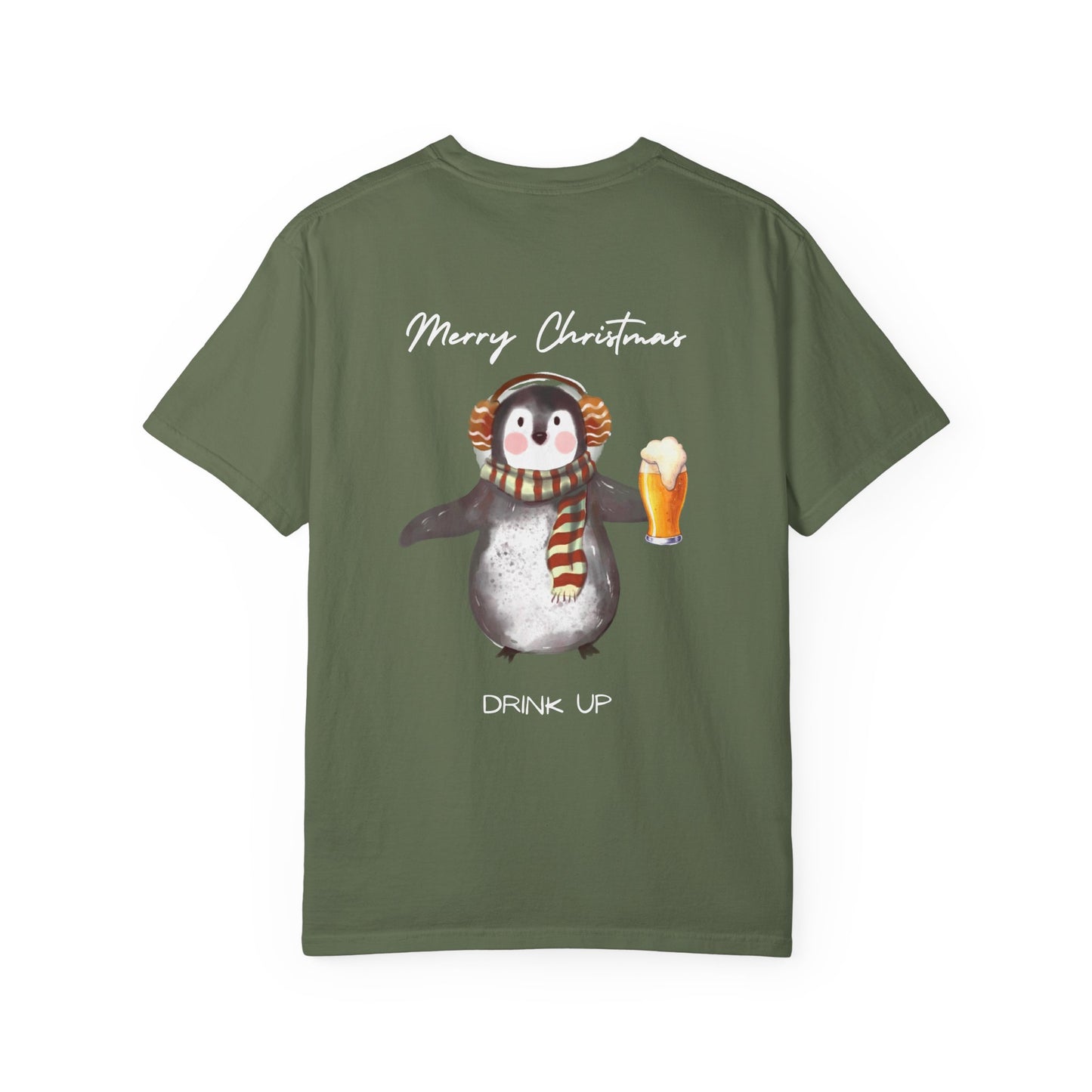 Penguin Christmas T-Shirt — "Merry Christmas, Drink Up" Holiday Tee